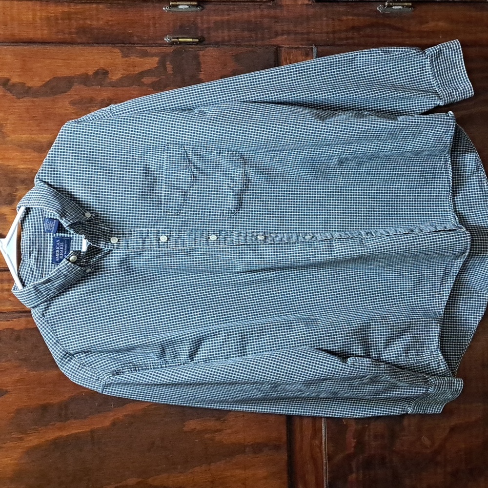 Checkered Button-Up Shirt American Khakis by VanHeusen Size L Navy Blue/White